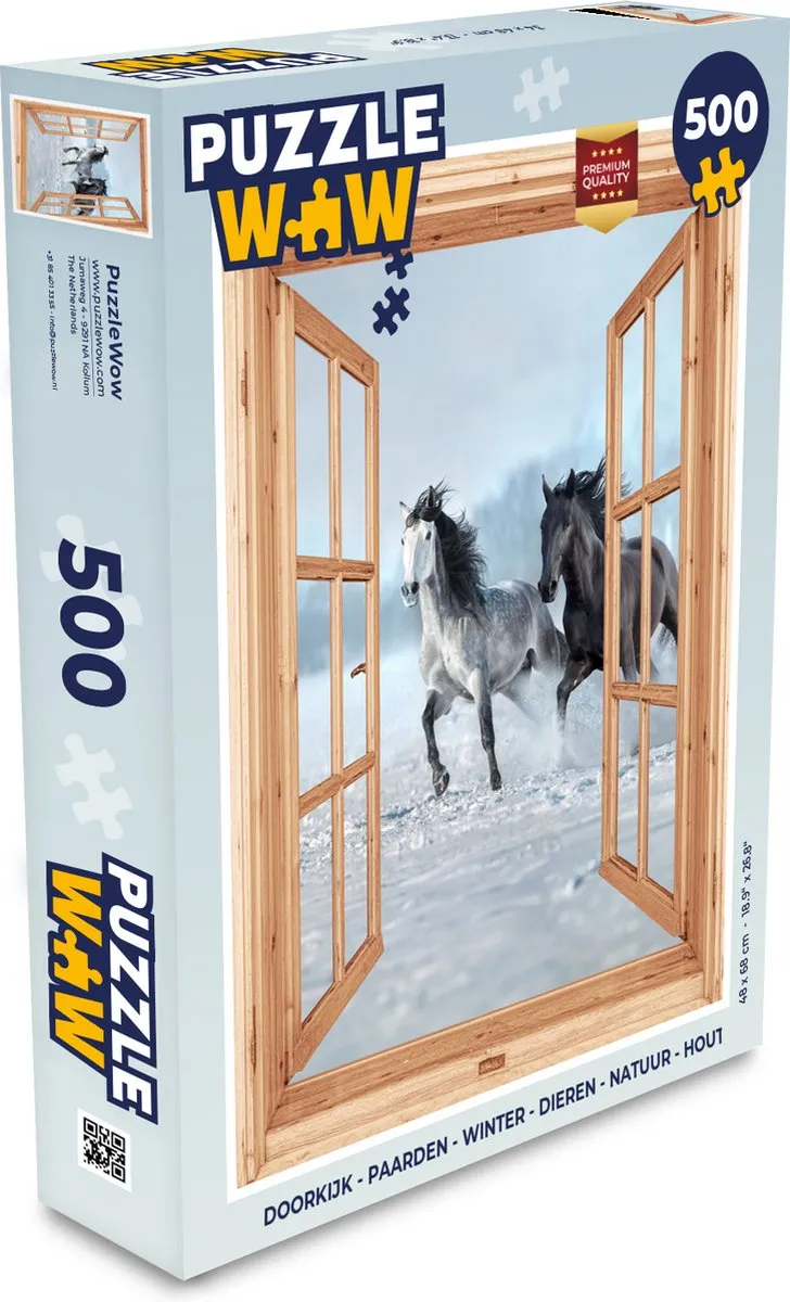 PuzzleWow Doorkijk Paarden Winter Houten Legpuzzel 500 Stuks