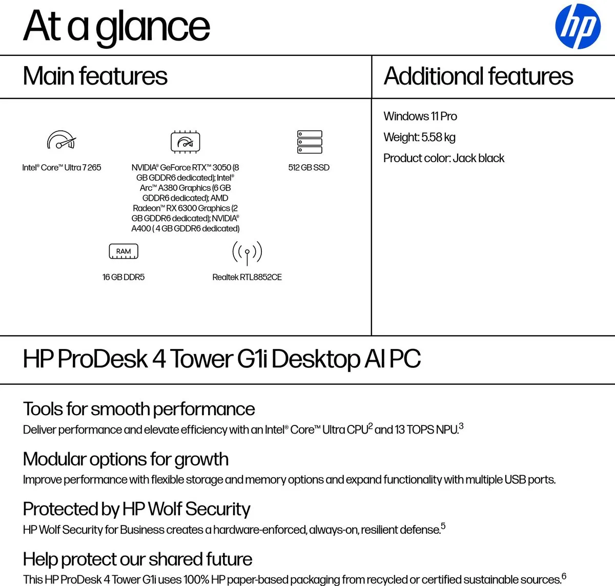 HP ProDesk 4 AI Tower G1i Core Ultra 7 265 - 16GB DDR5 512GB SSD