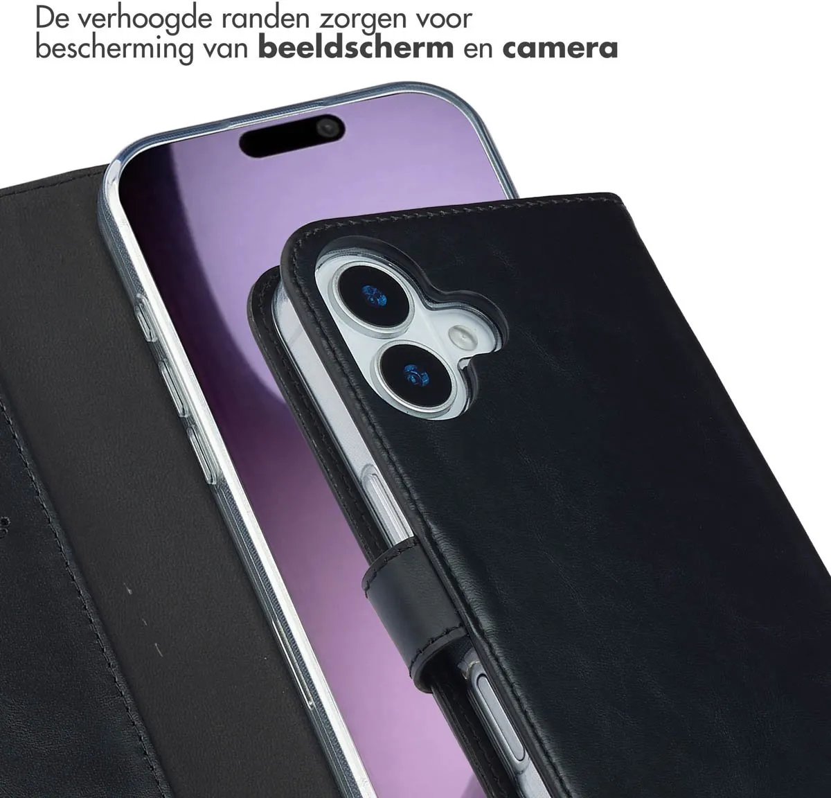 Selencia iPhone 17 Lederen Bookcase Hoesje - 3 Pasjes - Zwart