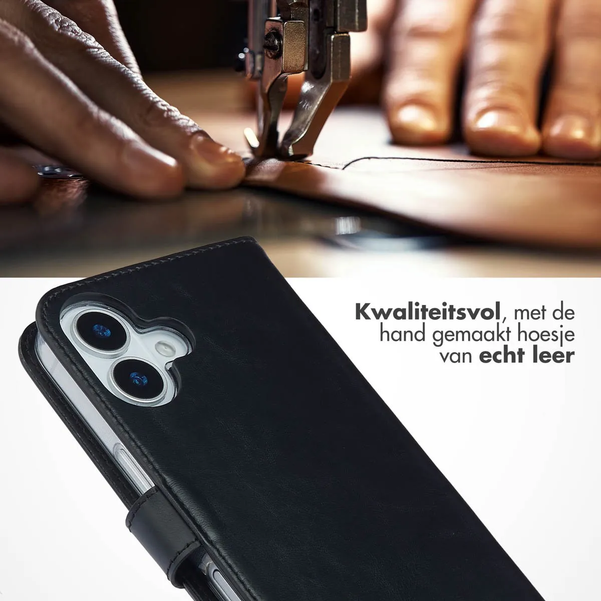 Selencia iPhone 17 Lederen Bookcase Hoesje - 3 Pasjes - Zwart