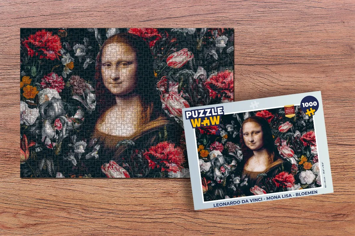 PuzzleWow Leonardo da Vinci Mona Lisa Bloemen Legpuzzel 1000 Stuks - Multicolor