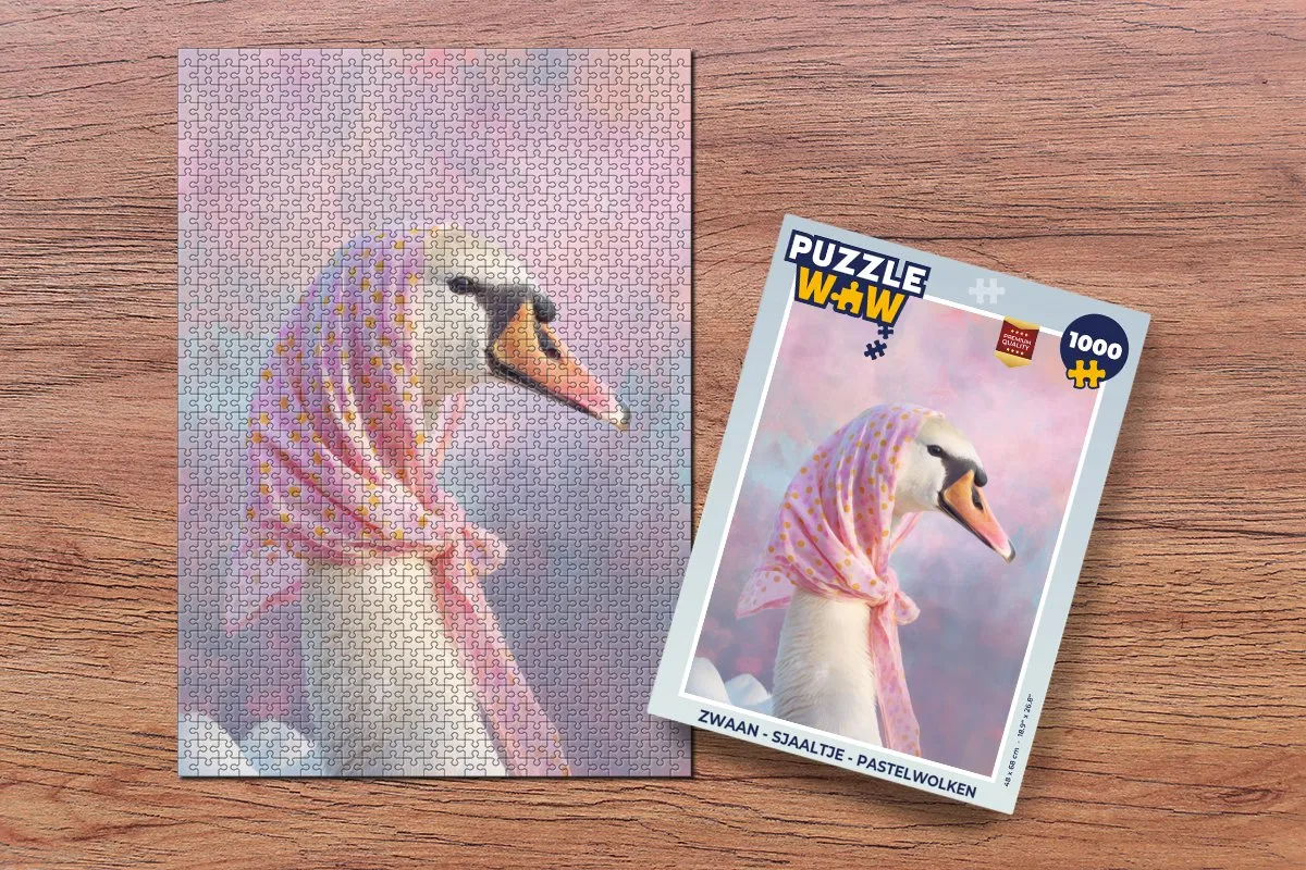 PuzzleWow Legpuzzel 1000 Stuks - Zwaan Sjaaltje Pastelwolken