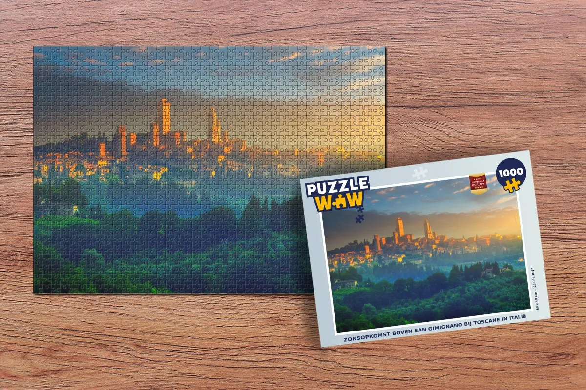 PuzzleWow Legpuzzel Zonsopkomst San Gimignano 1000 Stuks - Multicolor
