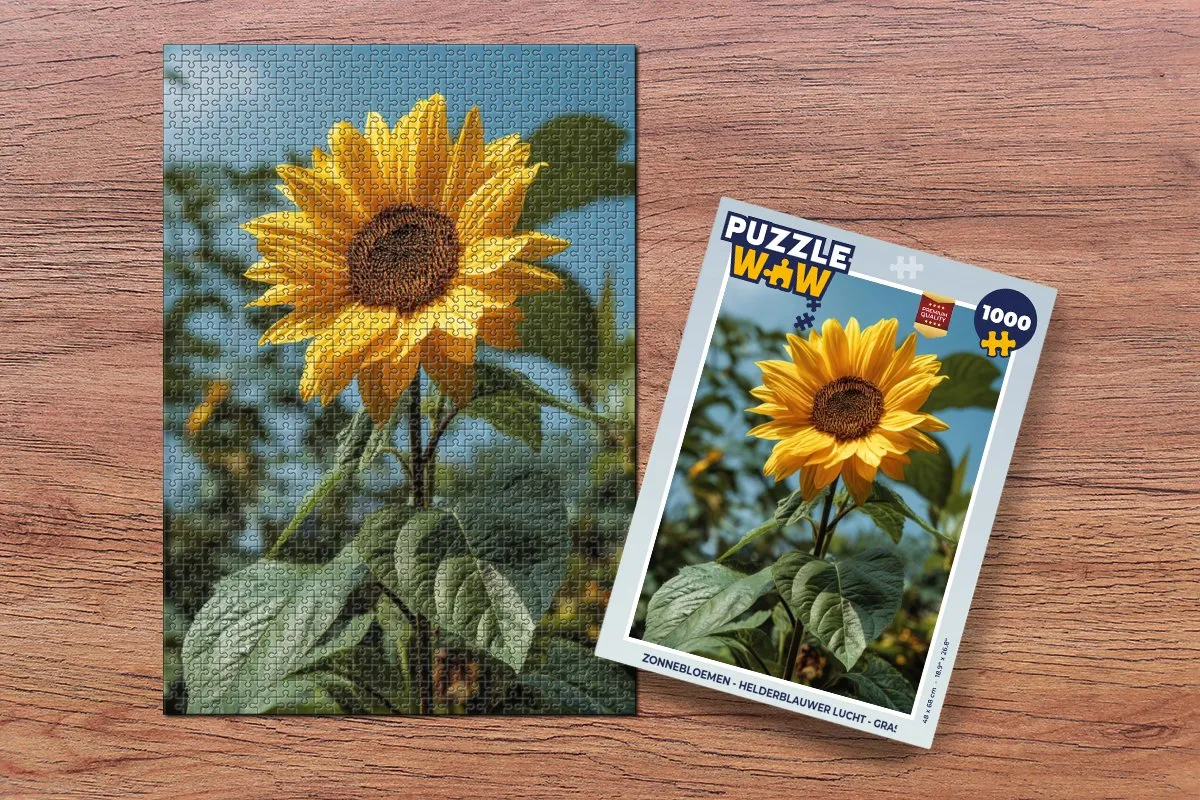 PuzzleWow Zonnebloemen Legpuzzel 1000 Stuks - Helderblauwe Lucht