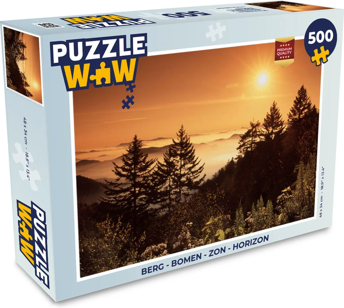 PuzzleWow Legpuzzel Berg - Bomen - Zon - Horizon 500 Stuks - Multicolor