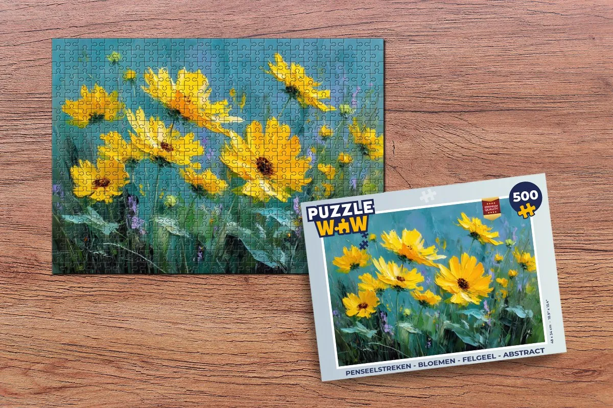 PuzzleWow Penseelstreken Bloemen Legpuzzel 500 Stuks - Felgeel