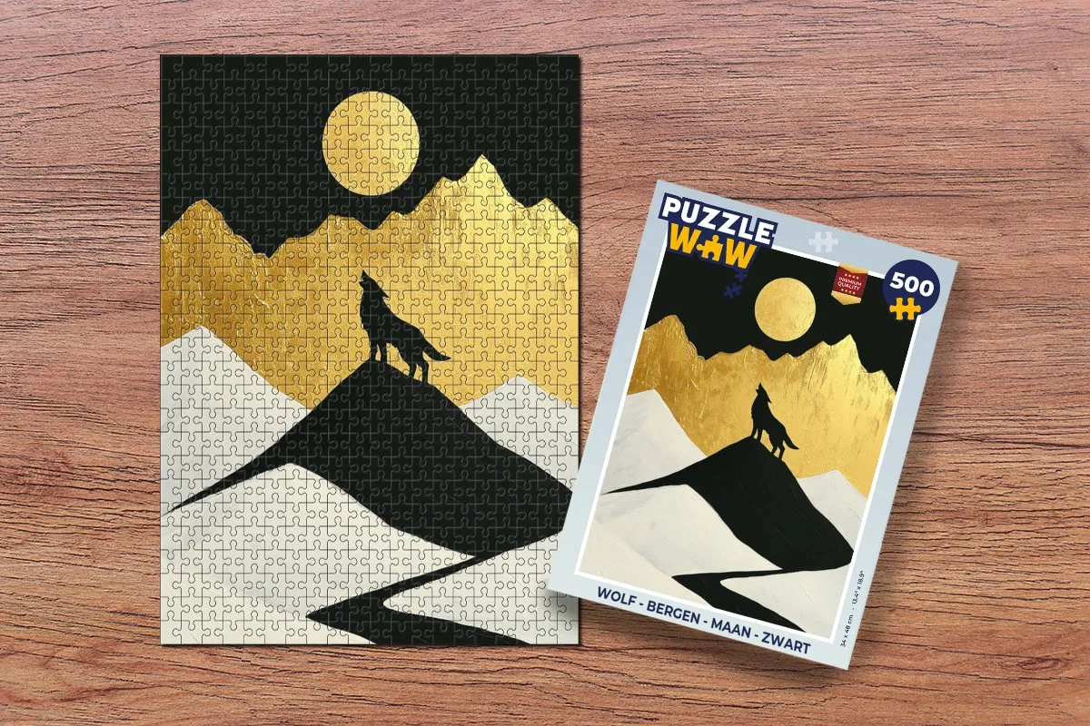 PuzzleWow Bergen - Maan Legpuzzel 500 Stuks - Wolf