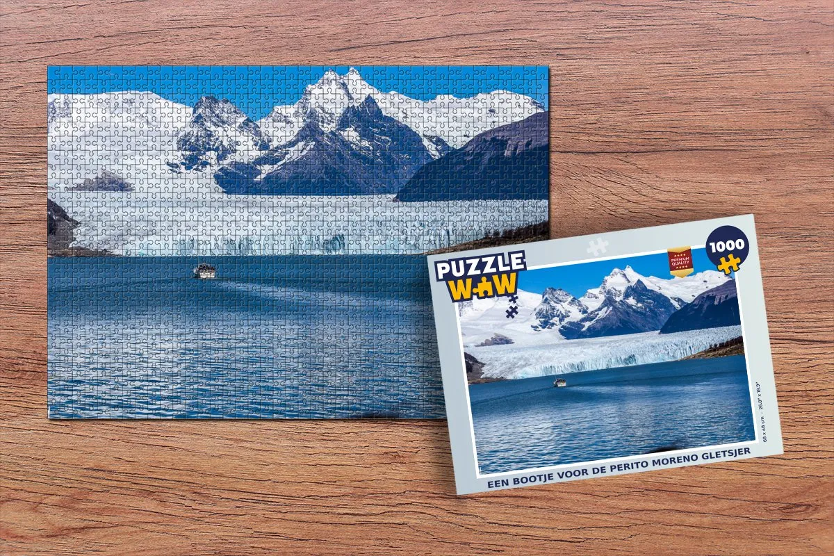 PuzzleWow Legpuzzel Een bootje voor de Perito Moreno gletsjer 1000 Stuks - Multicolor
