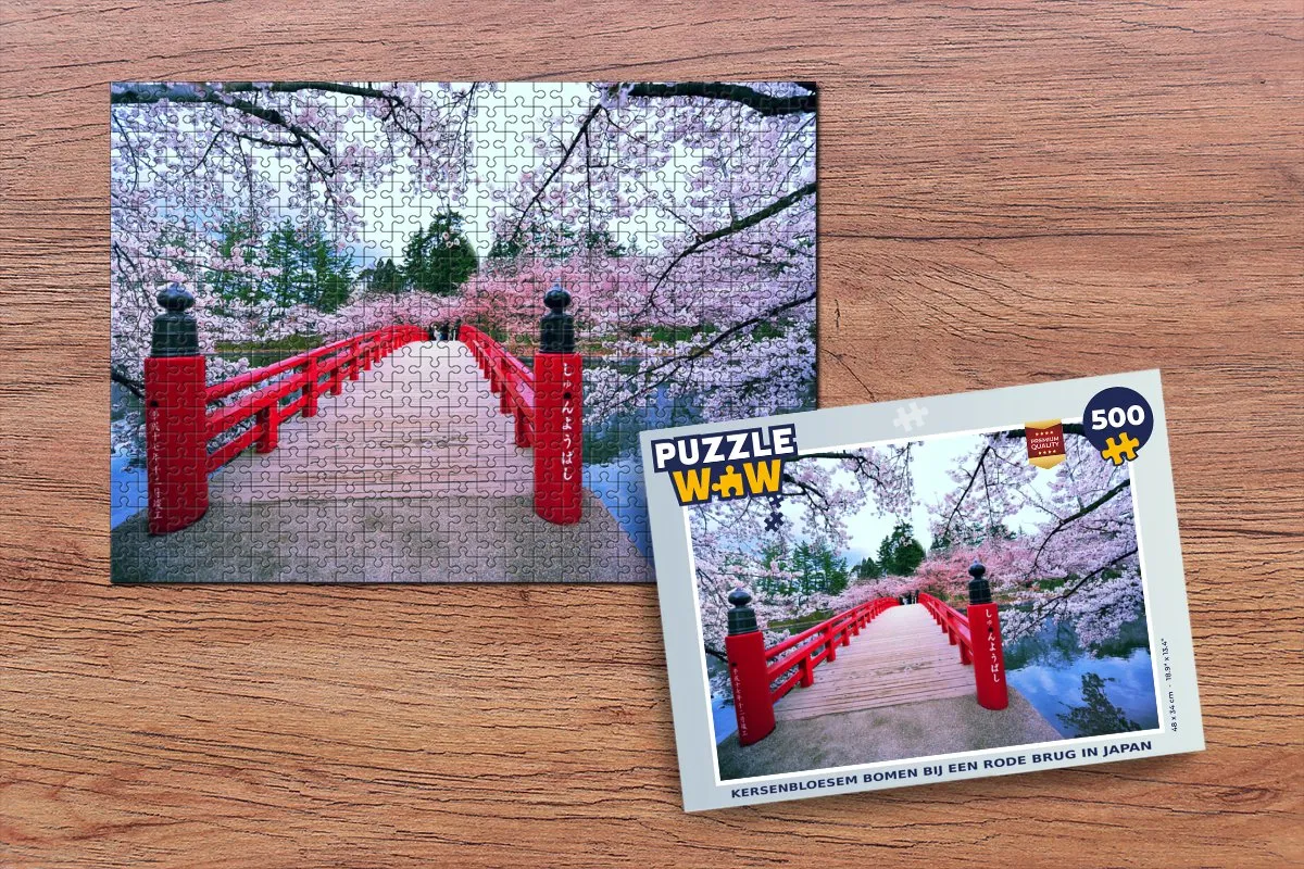 PuzzleWow Legpuzzel Kersenbloesem bij Rode Brug - 500 Stuks