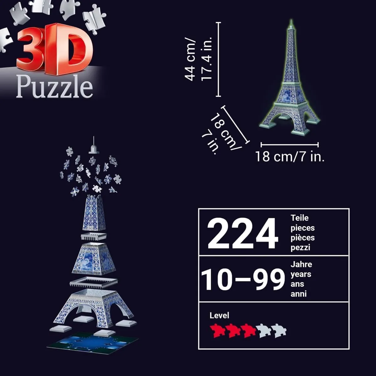 Ravensburger 3D Puzzel Eiffeltoren Glow in the Dark 216 Stuks