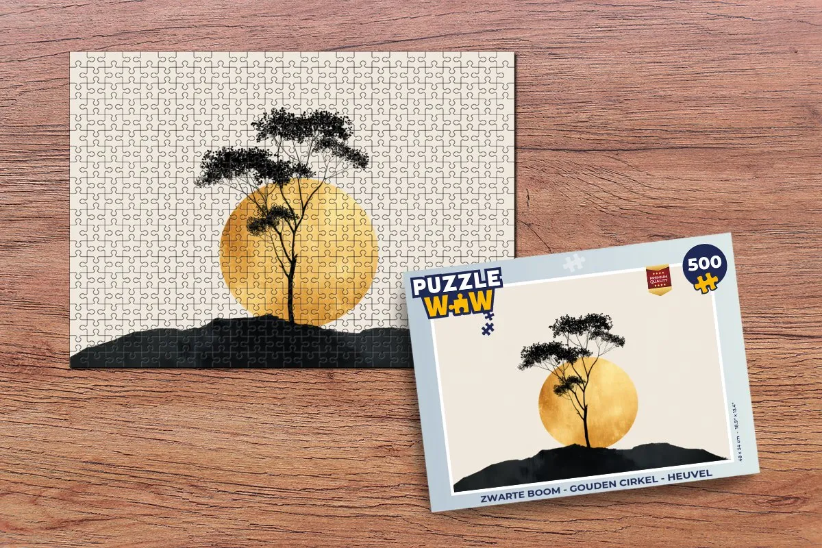 PuzzleWow Legpuzzel Zwarte Boom - Gouden Cirkel - Heuvel 500 Stuks