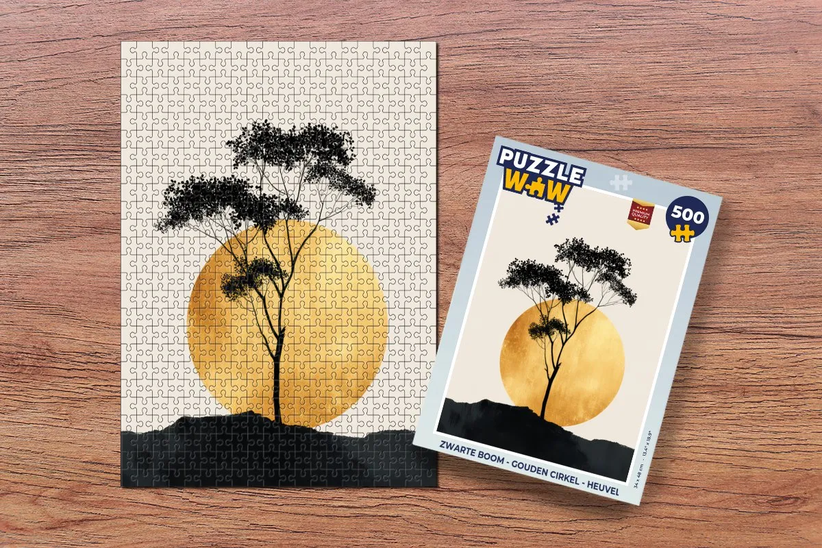PuzzleWow Legpuzzel Zwarte Boom - Gouden Cirkel - Heuvel 500 Stuks