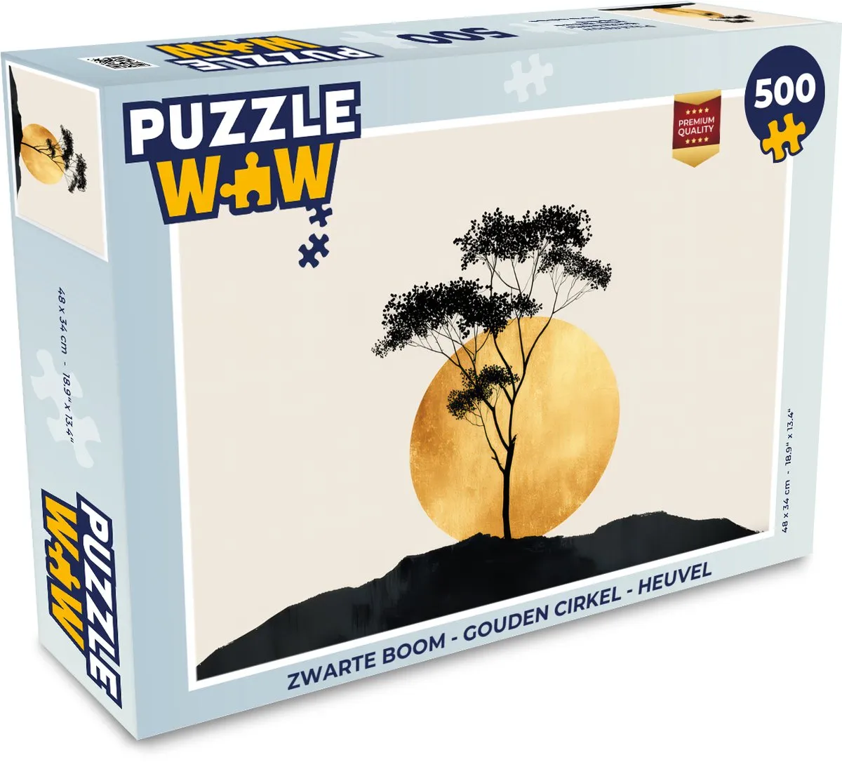 PuzzleWow Legpuzzel Zwarte Boom - Gouden Cirkel - Heuvel 500 Stuks
