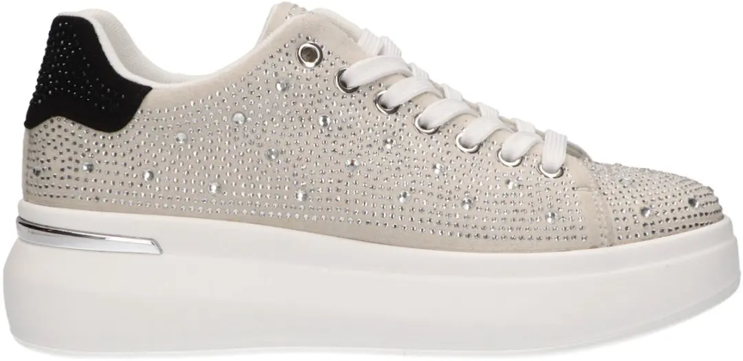 La Strada Sneaker Met Steentjes Grijs Textiel