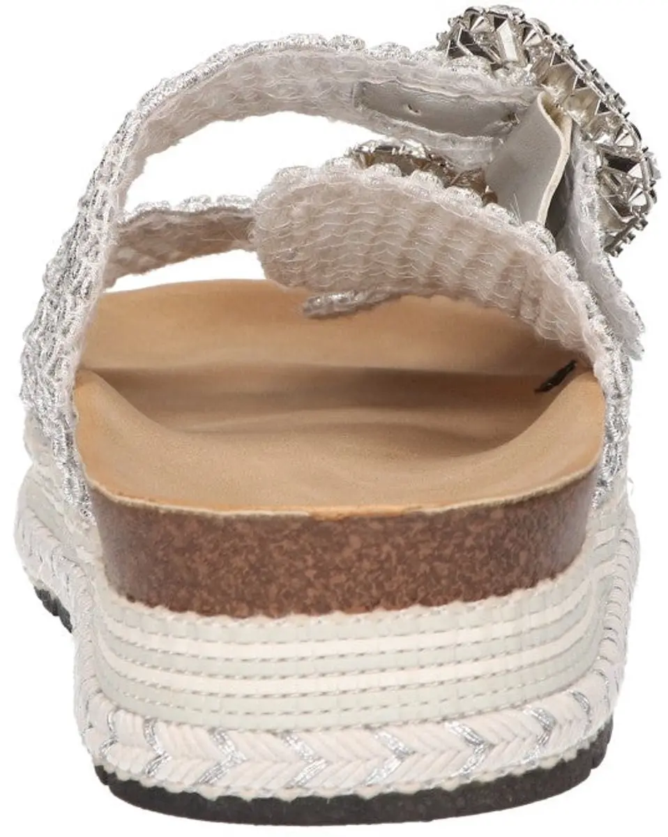 La Strada Platform Slipper Zilver Raffia