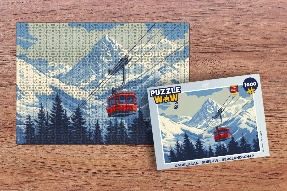 PuzzleWow Kabelbaan Sneeuw Berglandschap Legpuzzel 1000 Stuks