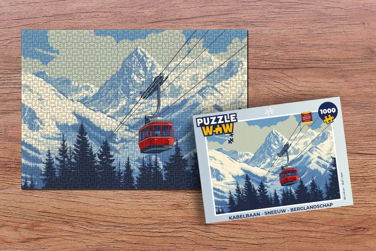 PuzzleWow Kabelbaan Sneeuw Berglandschap Legpuzzel 1000 Stuks