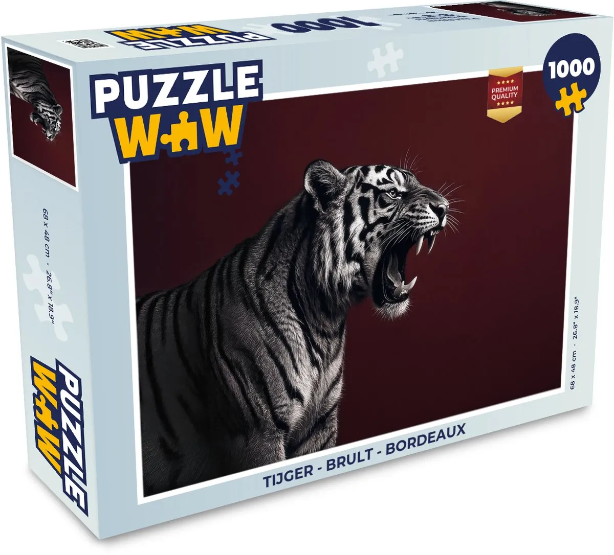 PuzzleWow Tijger - Brult Legpuzzel 1000 Stuks - Bordeaux