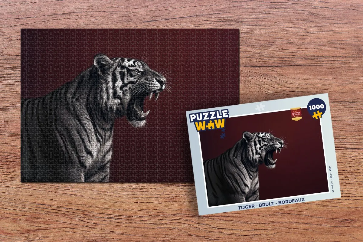 PuzzleWow Tijger - Brult Legpuzzel 1000 Stuks - Bordeaux