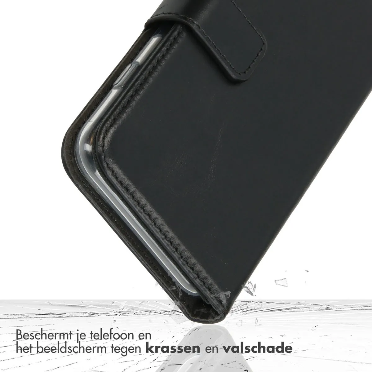Selencia Hoesje iPhone 11 Pro Max Echt Lederen Bookcase - 3 Pasjes - Zwart