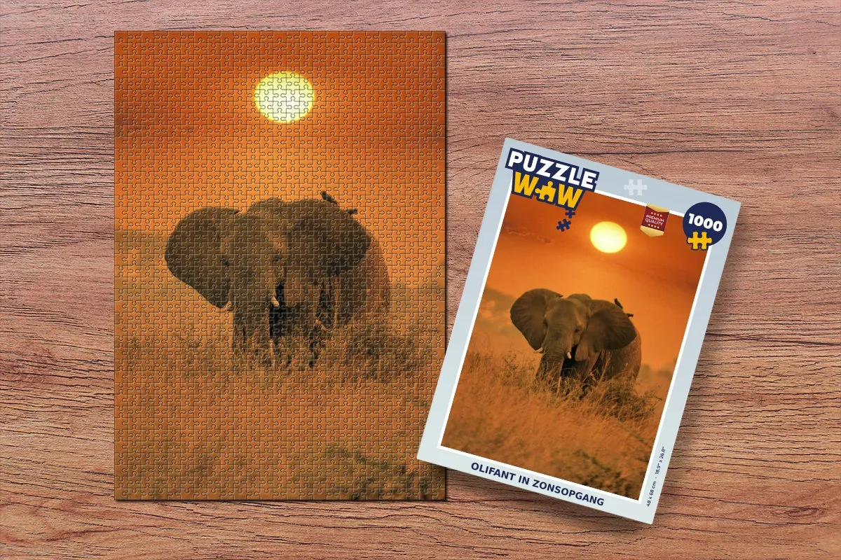 PuzzleWow Olifant in Zonsopgang Legpuzzel 1000 Stuks - Multicolor