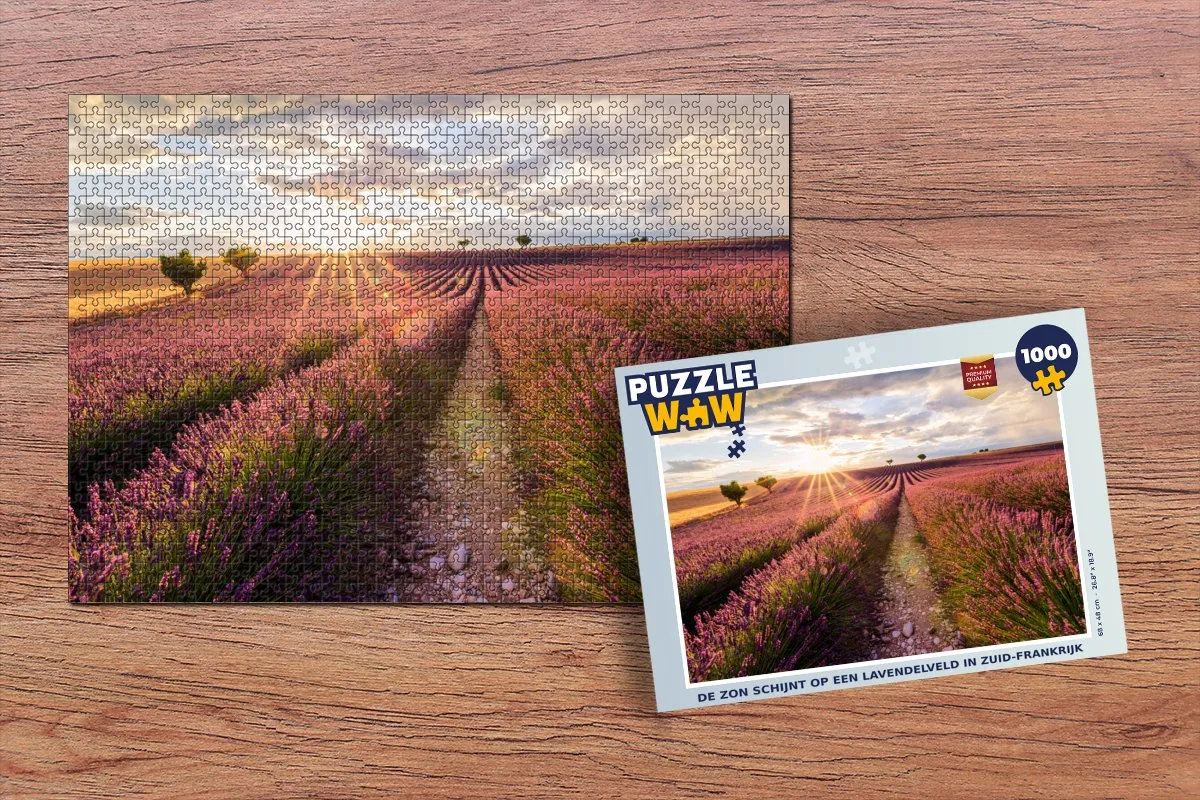 PuzzleWow Legpuzzel De zon schijnt op lavendelveld 1000 Stuks - Multicolor