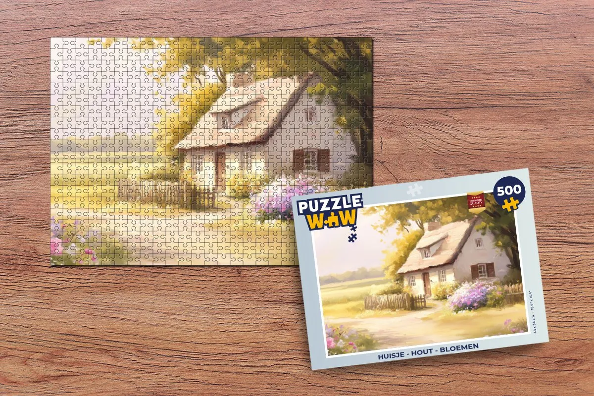 PuzzleWow Huisje Bloemen Legpuzzel 500 Stuks - Landschap