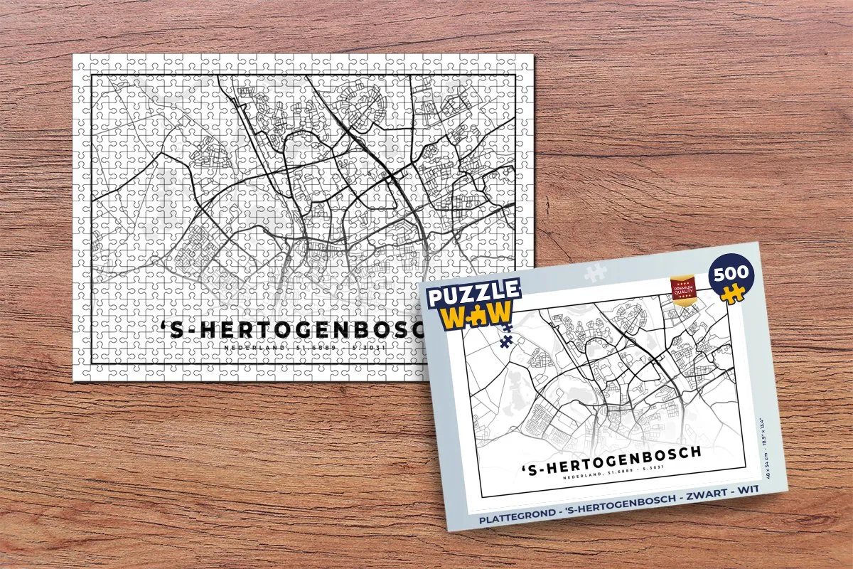 PuzzleWow 's-Hertogenbosch Plattegrond Puzzel 500 Stuks - Multicolor