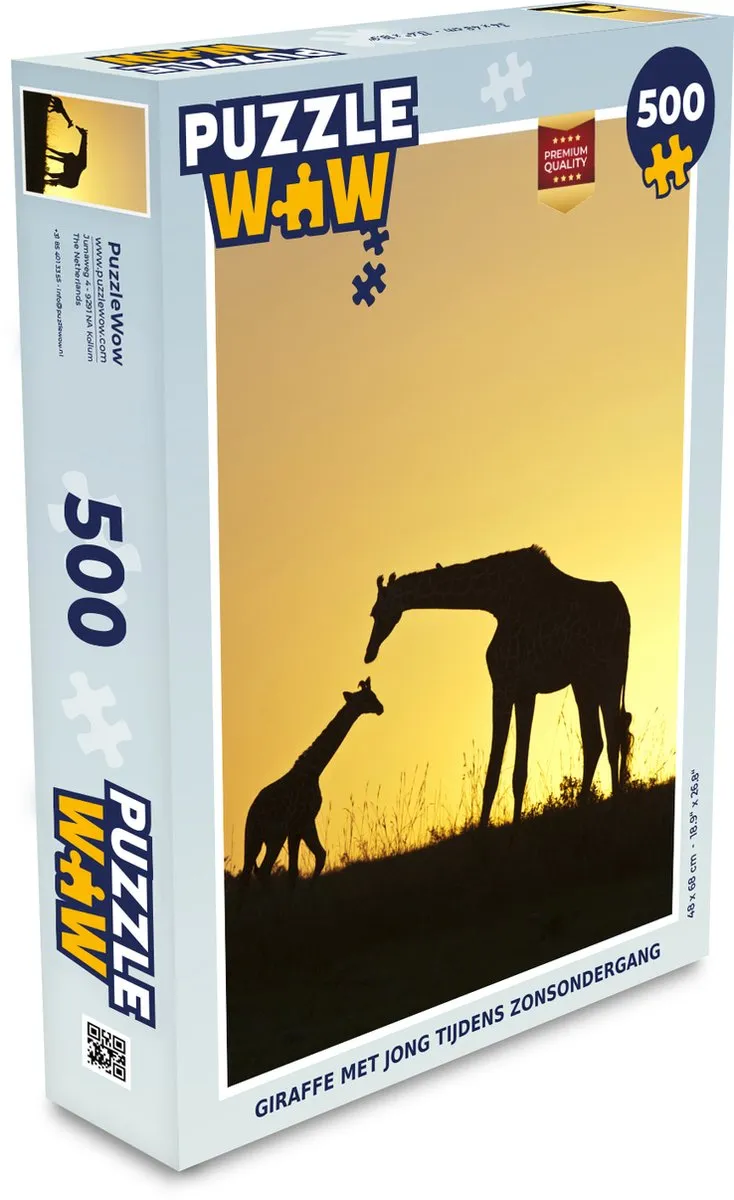 PuzzleWow Giraffe Silhouet Legpuzzel 500 Stuks - Multicolor