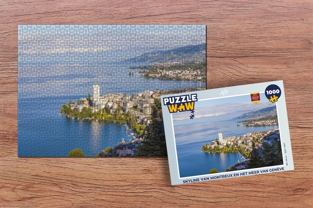 PuzzleWow Skyline Montreux Meer van Genève Legpuzzel 1000 Stuks - Multicolor