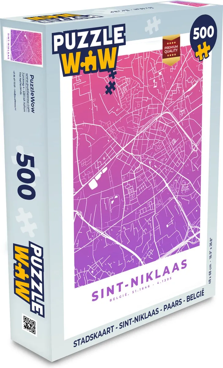PuzzleWow Stadskaart Sint-Niklaas Legpuzzel 500 Stuks - Multicolor