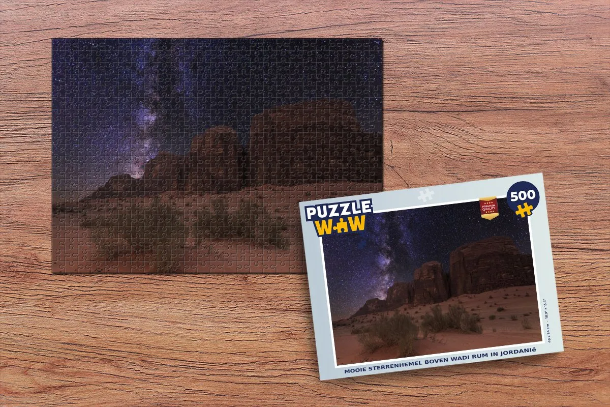 PuzzleWow Sterrenhemel boven Wadi Rum Jordanië Legpuzzel 500 Stuks - Multicolor