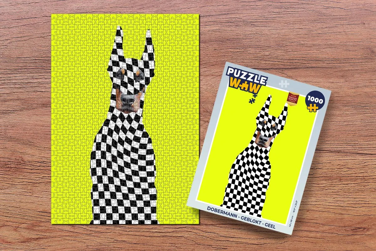 PuzzleWow Dobermann Geblokt Legpuzzel 1000 Stuks - Geel
