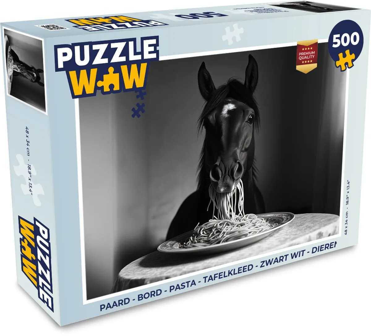 PuzzleWow Paard Bord Pasta Tafelkleed Legpuzzel 500 Stuks - Zwart/Wit