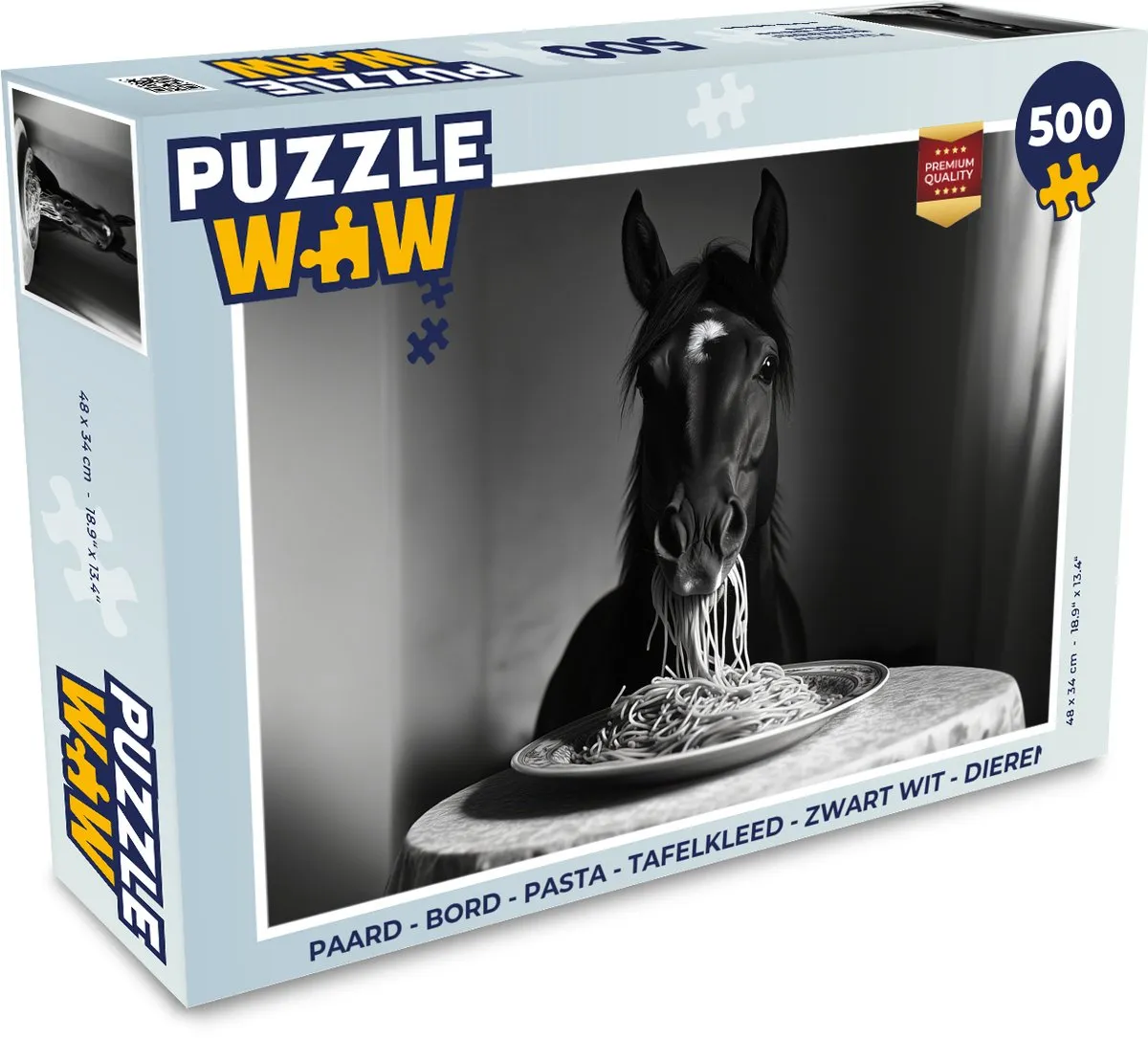 PuzzleWow Paard Bord Pasta Tafelkleed Legpuzzel 500 Stuks - Zwart/Wit