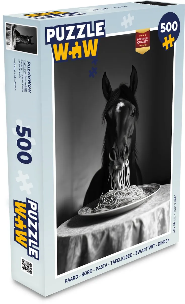 PuzzleWow Paard Bord Pasta Tafelkleed Legpuzzel 500 Stuks - Zwart/Wit