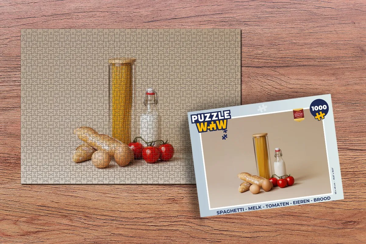 PuzzleWow Spaghetti Melk Tomaten Eieren Brood Legpuzzel 1000 Stuks