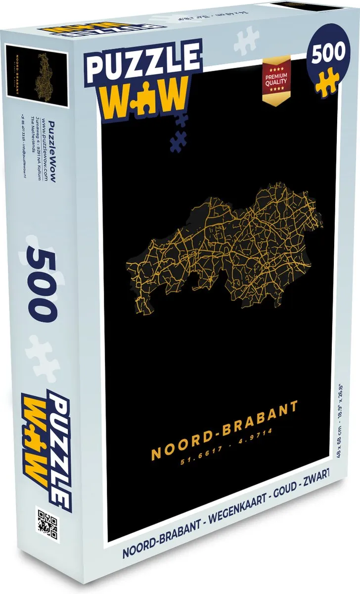 PuzzleWow Noord-Brabant Wegenkaart Legpuzzel 500 Stuks - Multicolor