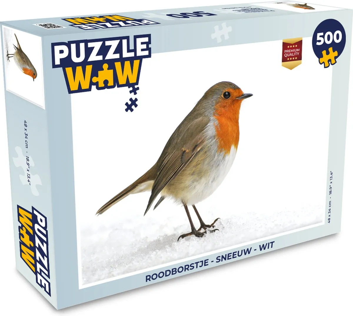 PuzzleWow Roodborstje Sneeuw Legpuzzel 500 Stuks - Multicolor