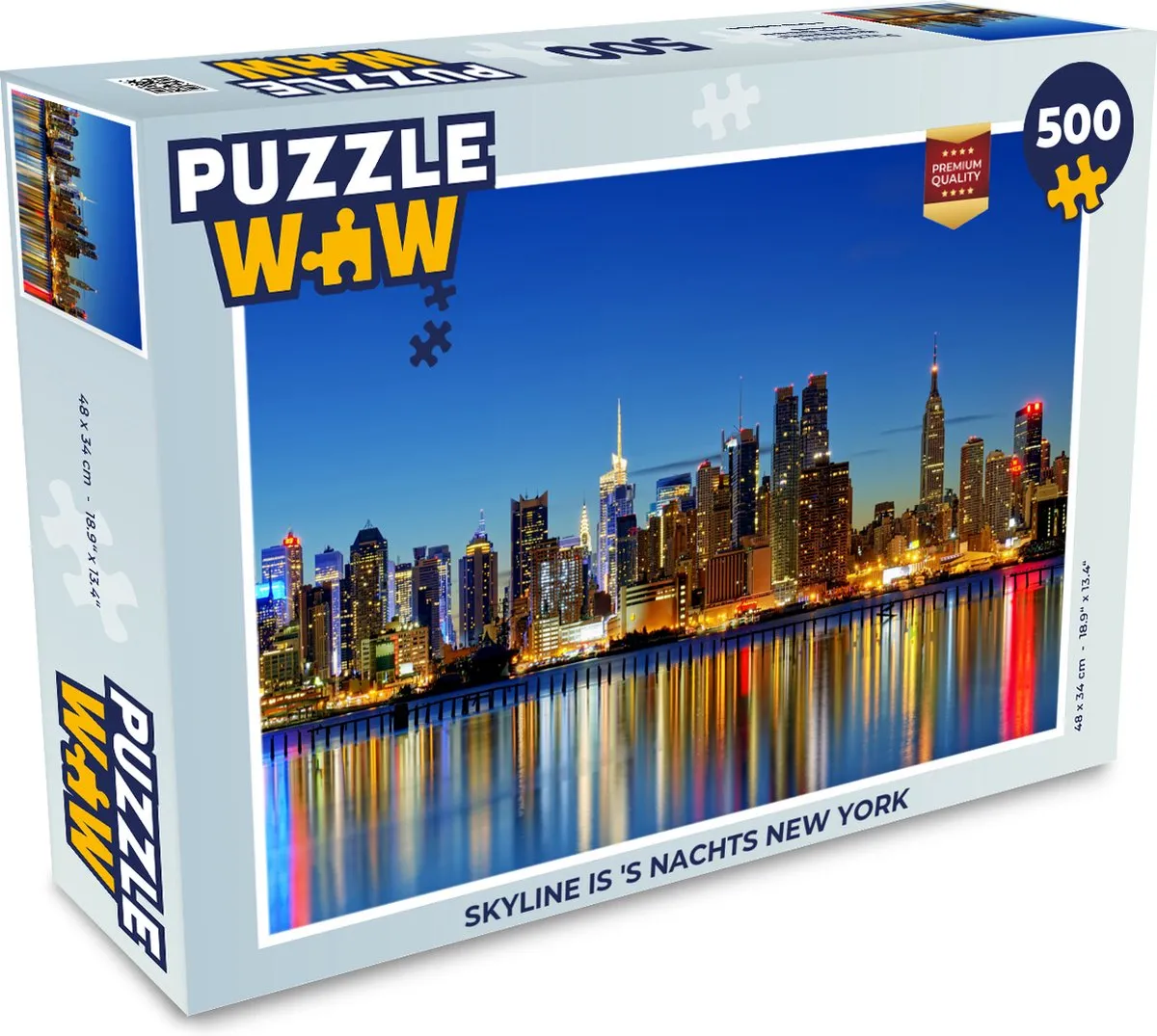 PuzzleWow Skyline is 's Nachts New York Legpuzzel 500 Stuks - Multicolor