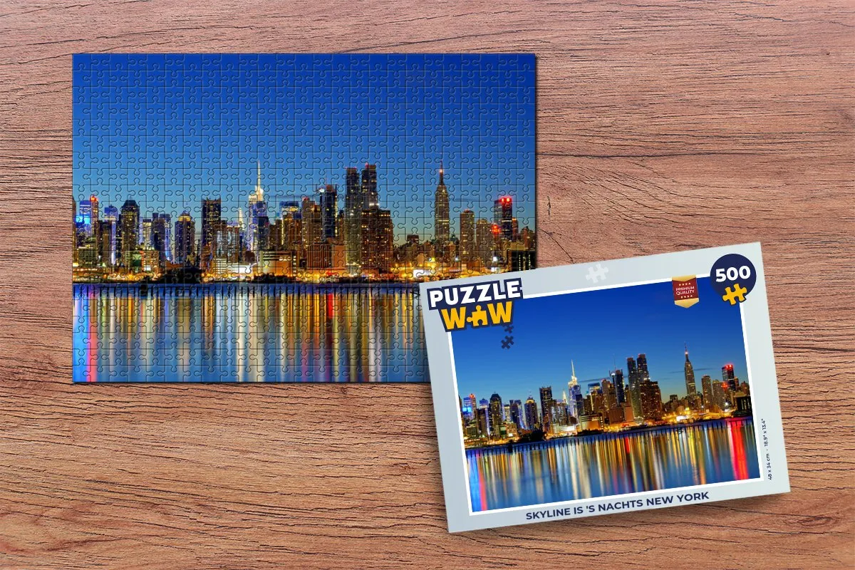 PuzzleWow Skyline is 's Nachts New York Legpuzzel 500 Stuks - Multicolor