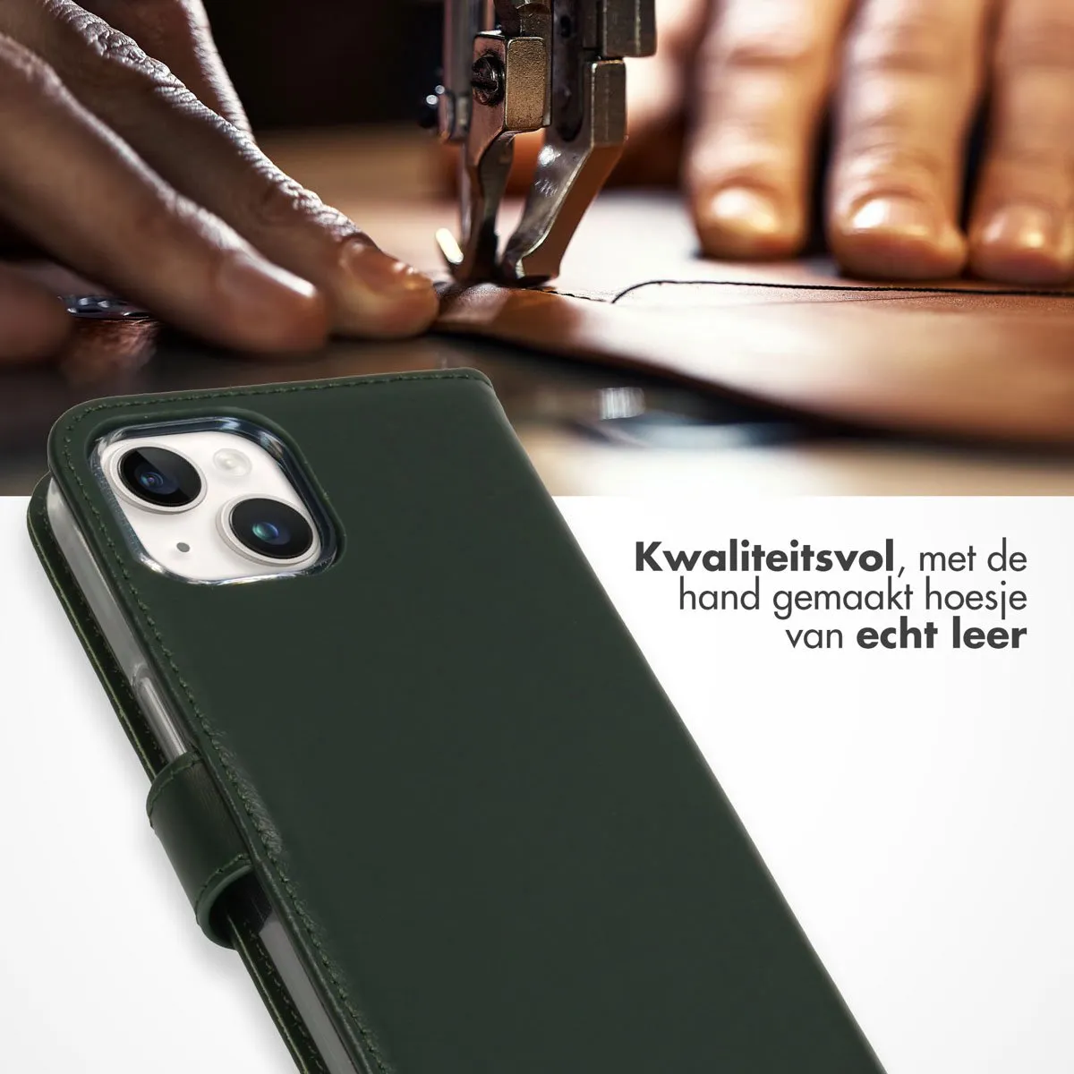 Selencia Hoesje iPhone 15 Plus Bookcase - Groen - 3 Pasjes