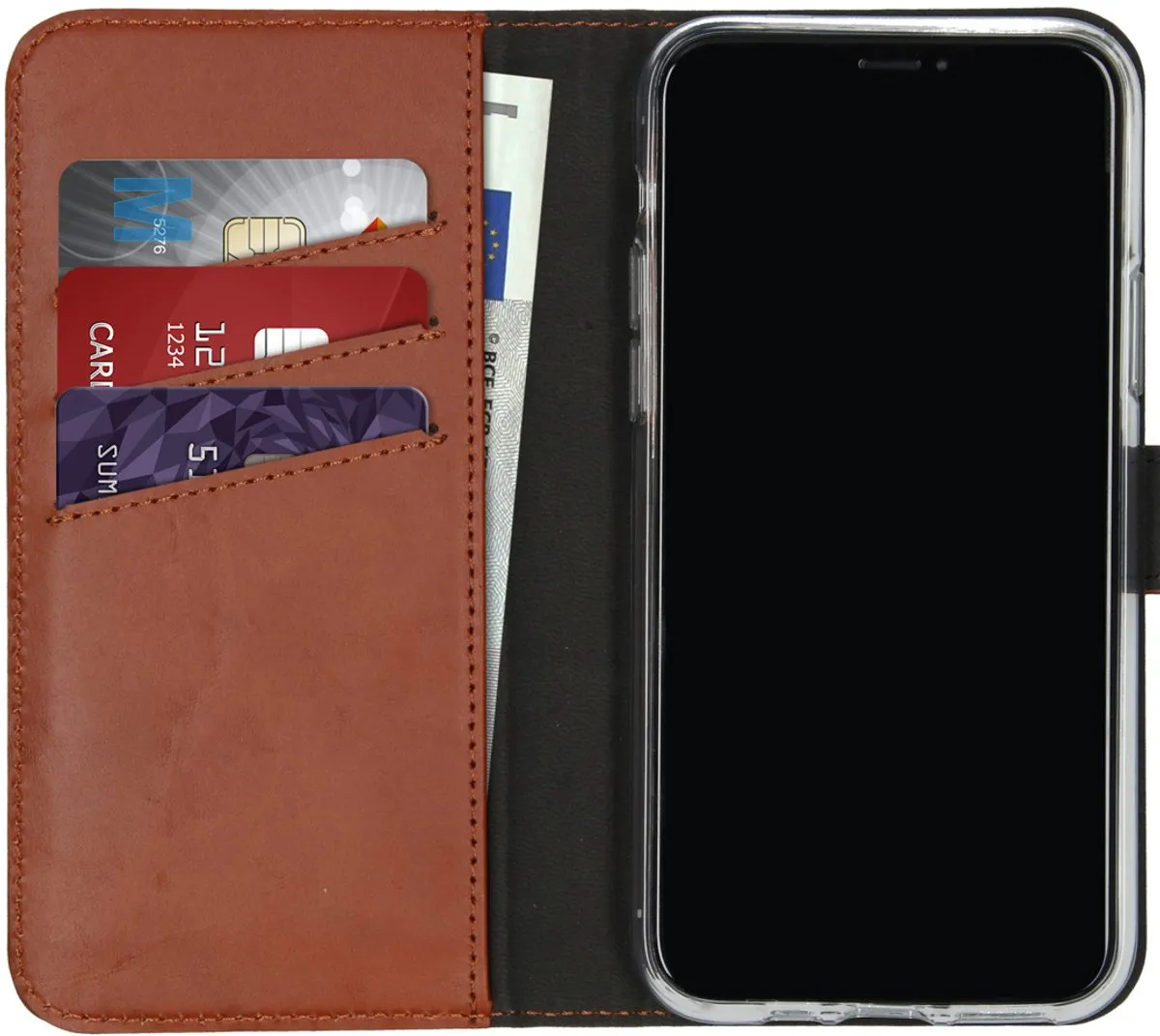 Selencia Hoesje iPhone 11 Pro Lichtbruin - Lederen Bookcase - 3 Pasjes