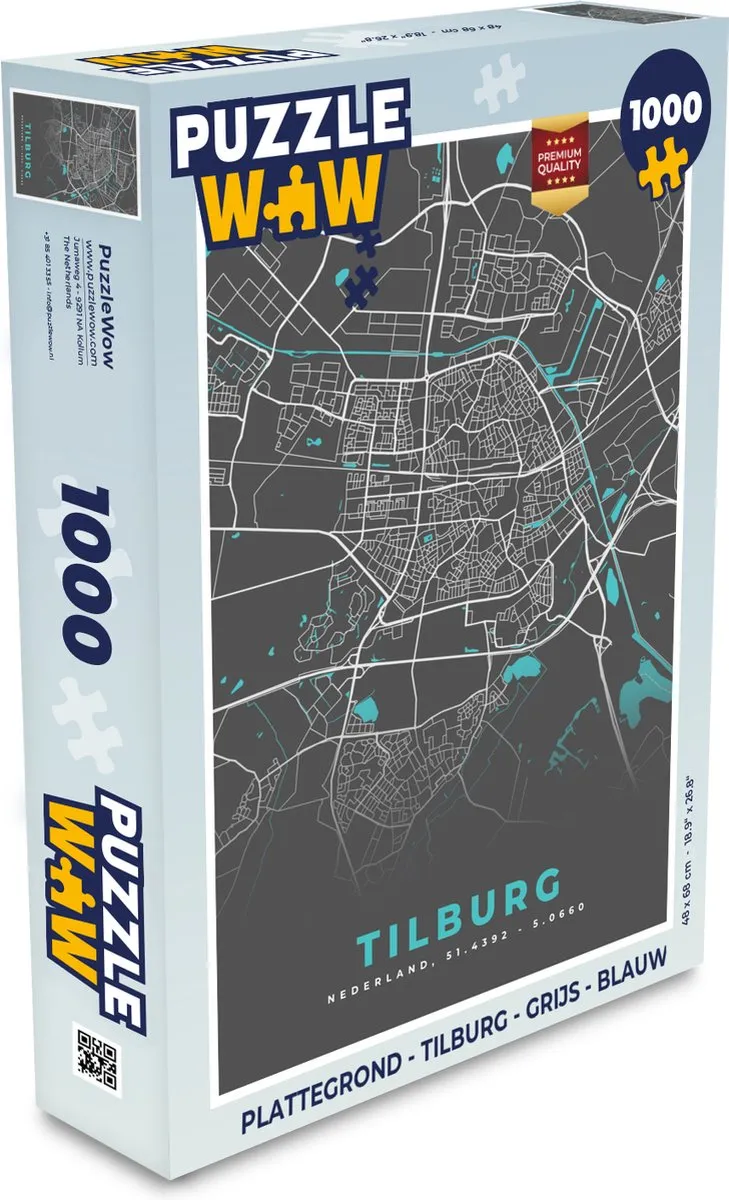 PuzzleWow Tilburg Stadskaart Legpuzzel 1000 Stuks - Multicolor
