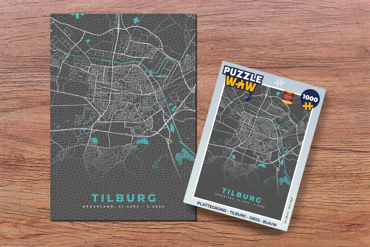 PuzzleWow Tilburg Stadskaart Legpuzzel 1000 Stuks - Multicolor