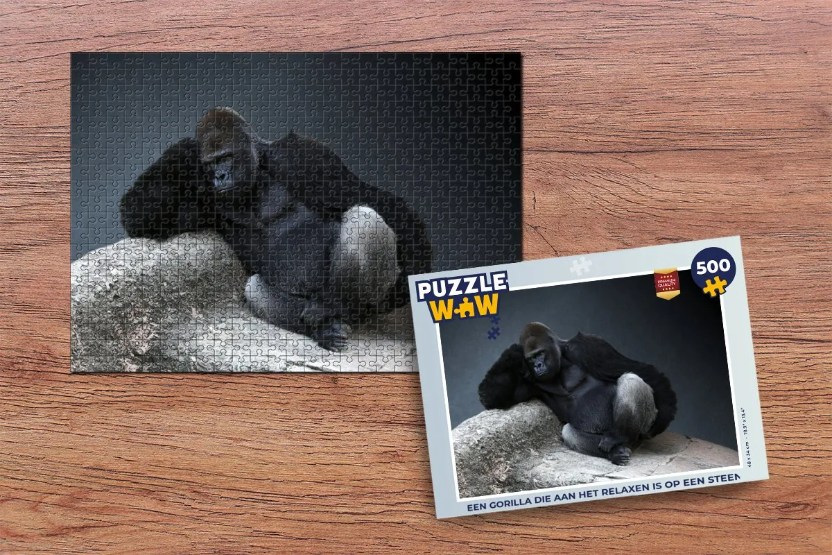 PuzzleWow Legpuzzel Gorilla op Steen 500 Stuks - Multicolor