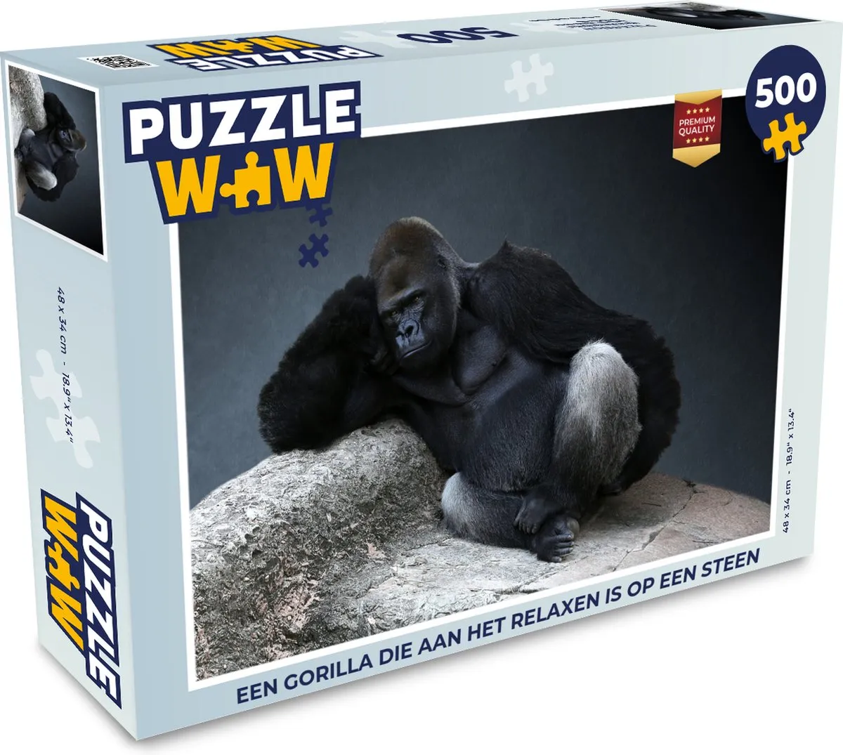 PuzzleWow Legpuzzel Gorilla op Steen 500 Stuks - Multicolor