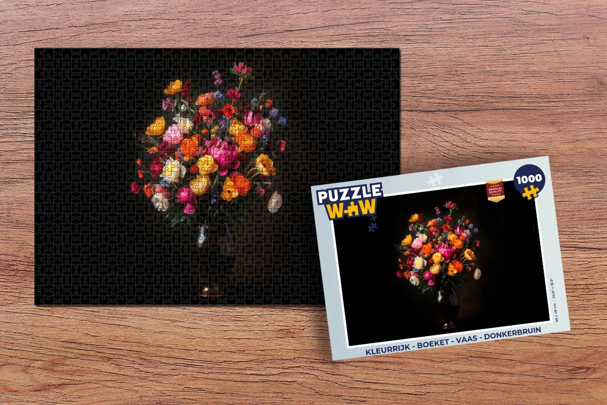 PuzzleWow Kleurrijk Boeket Legpuzzel 1000 Stuks - Donkerbruin