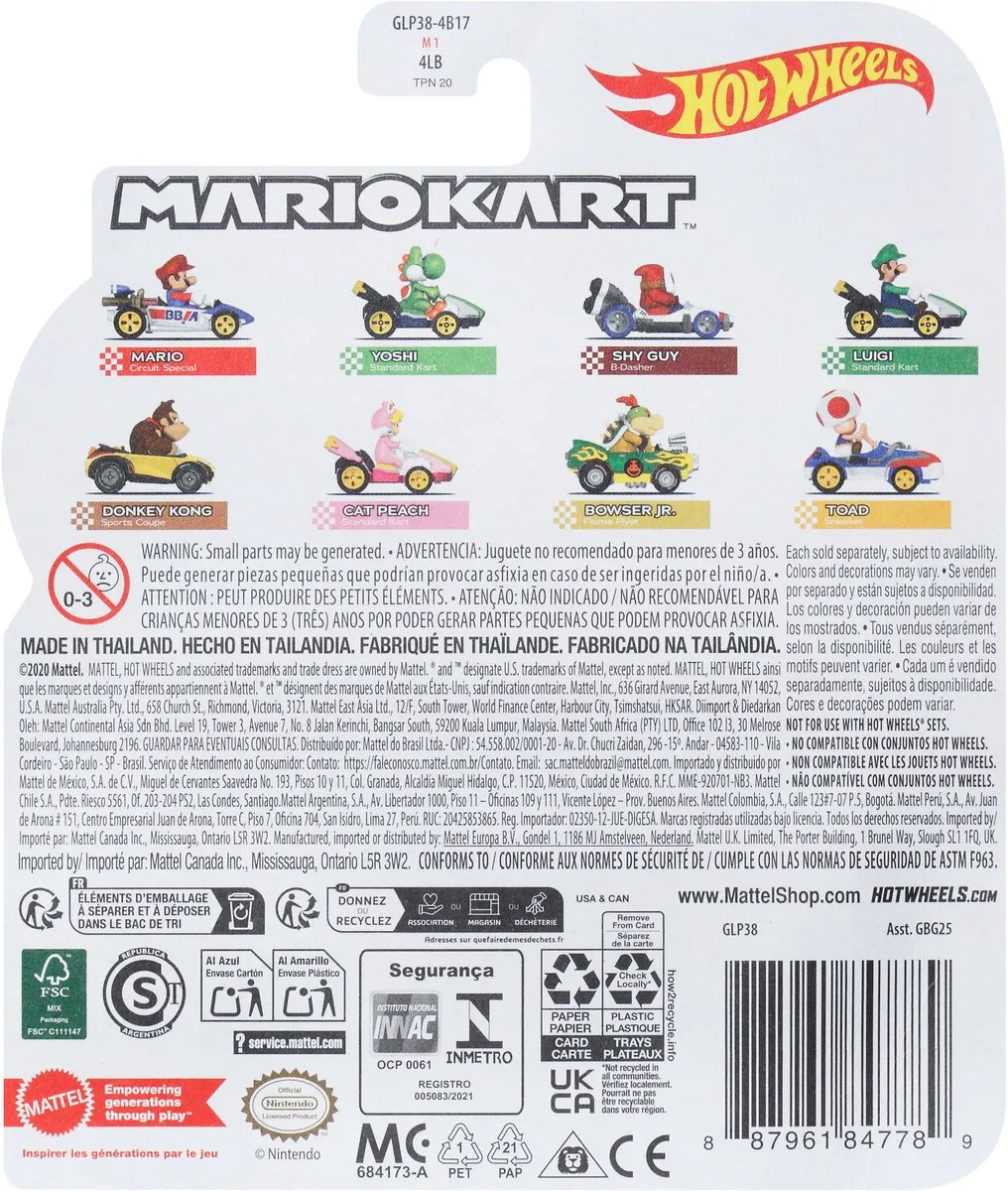 Hot Wheels Mario Kart Yoshi Standard Kart GLP38 - Multicolor