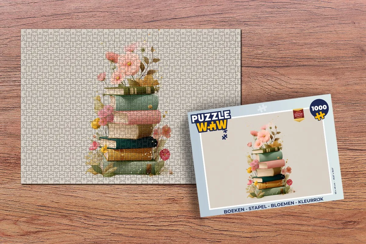 PuzzleWow Stapel Boeken Bloemen Legpuzzel 1000 Stuks